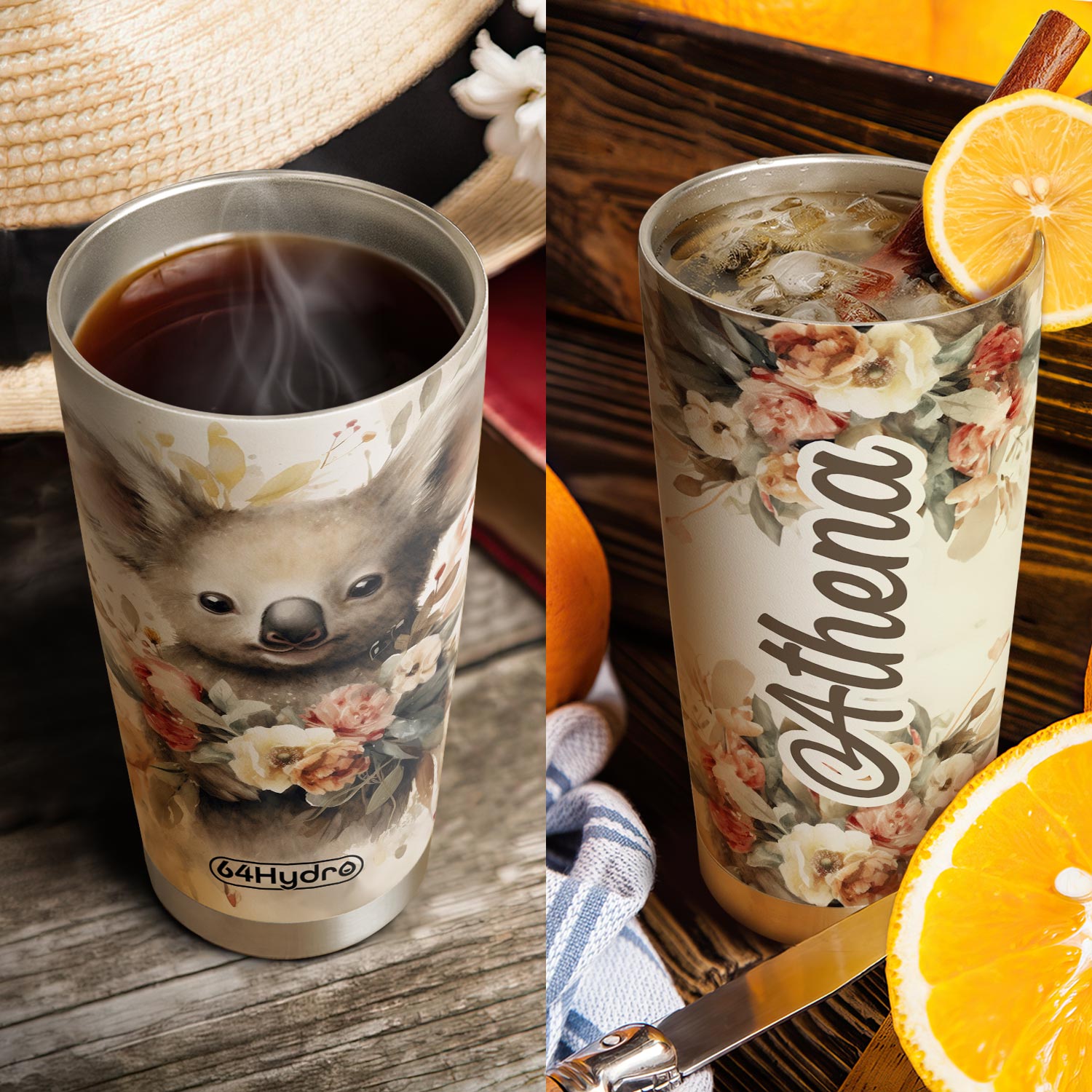 Vintage Koala Floral HTRZ18091843BW Stainless Steel Tumbler