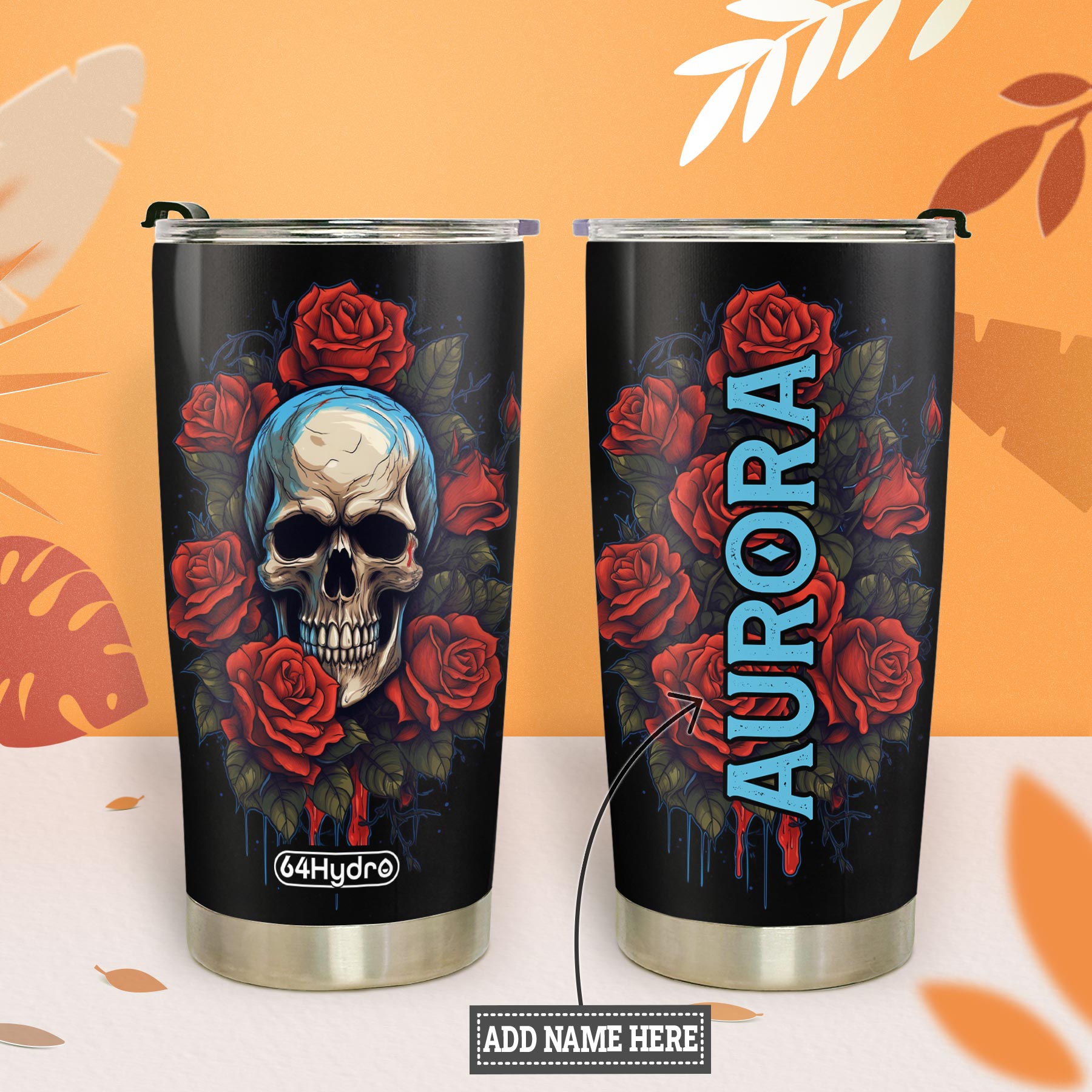 Vintage Skull Rose HTRZ27097130IR Stainless Steel Tumbler