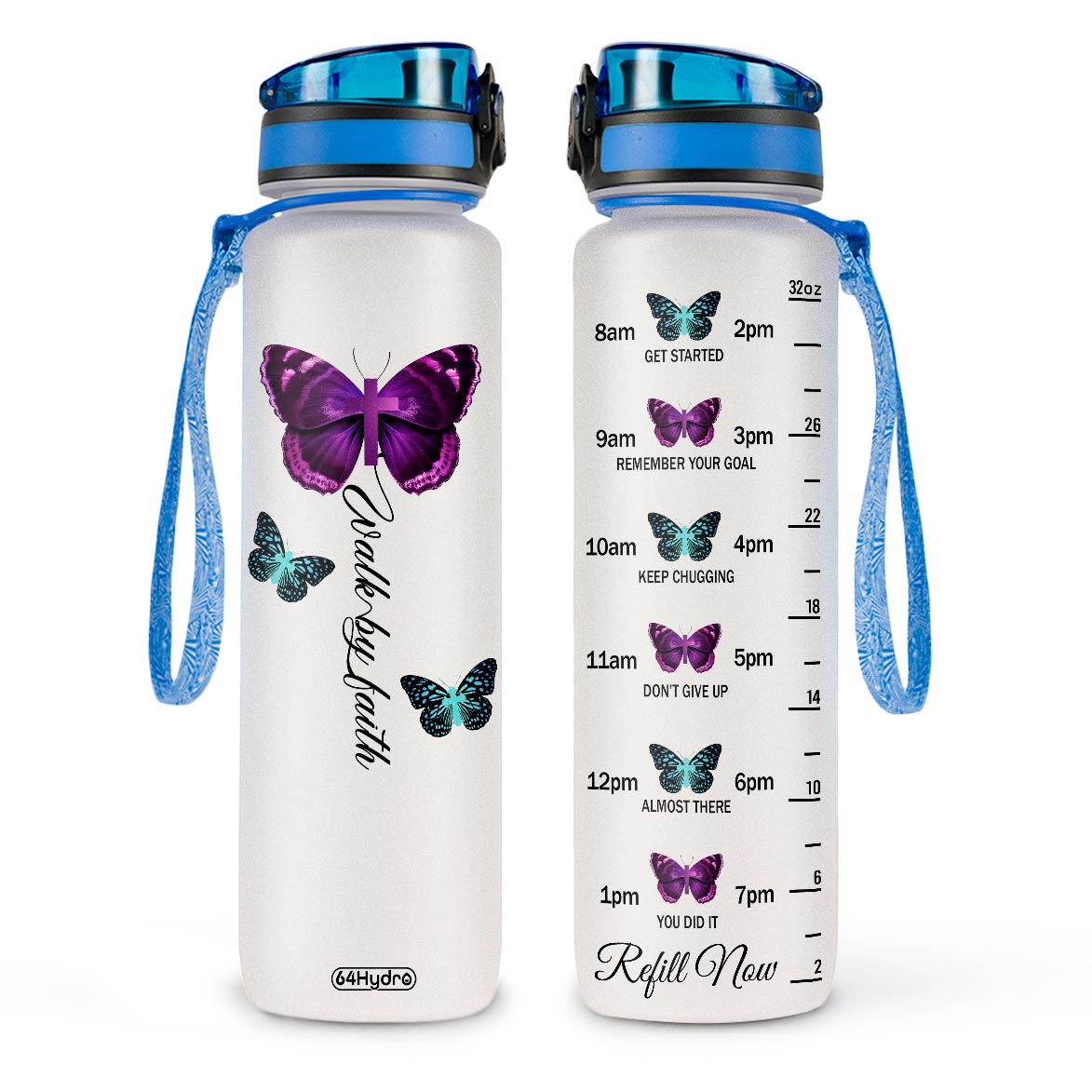 Walk By Faith Butterfly HTRZ10087652GS Water Tracker Bottle