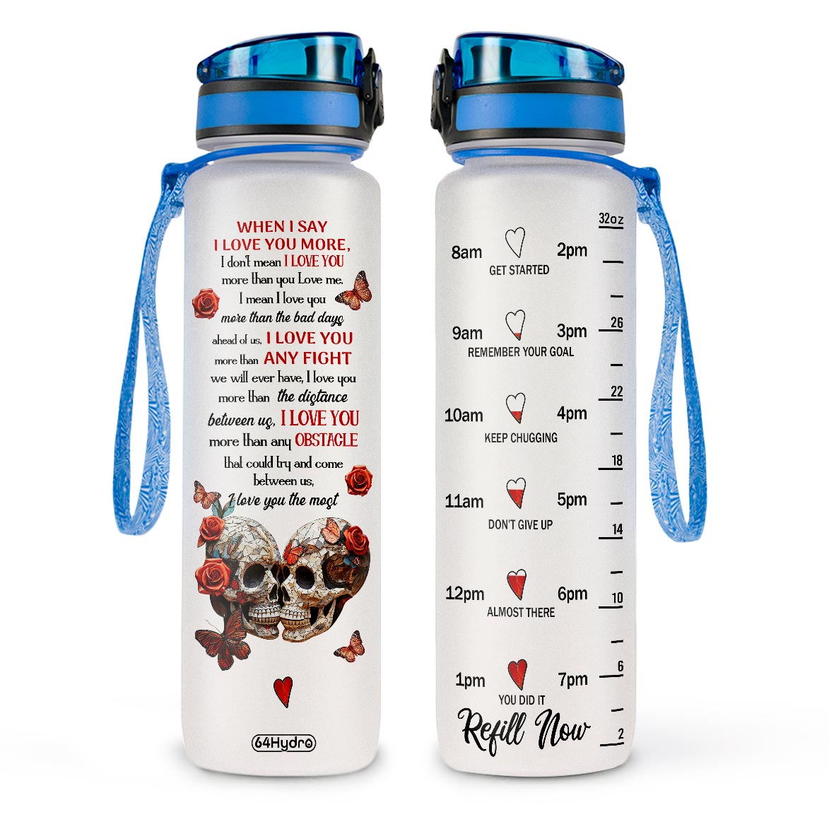 When I Say I Love You Skull Couple Mosaic Art HHRZ09089059RE Water Tracker Bottle