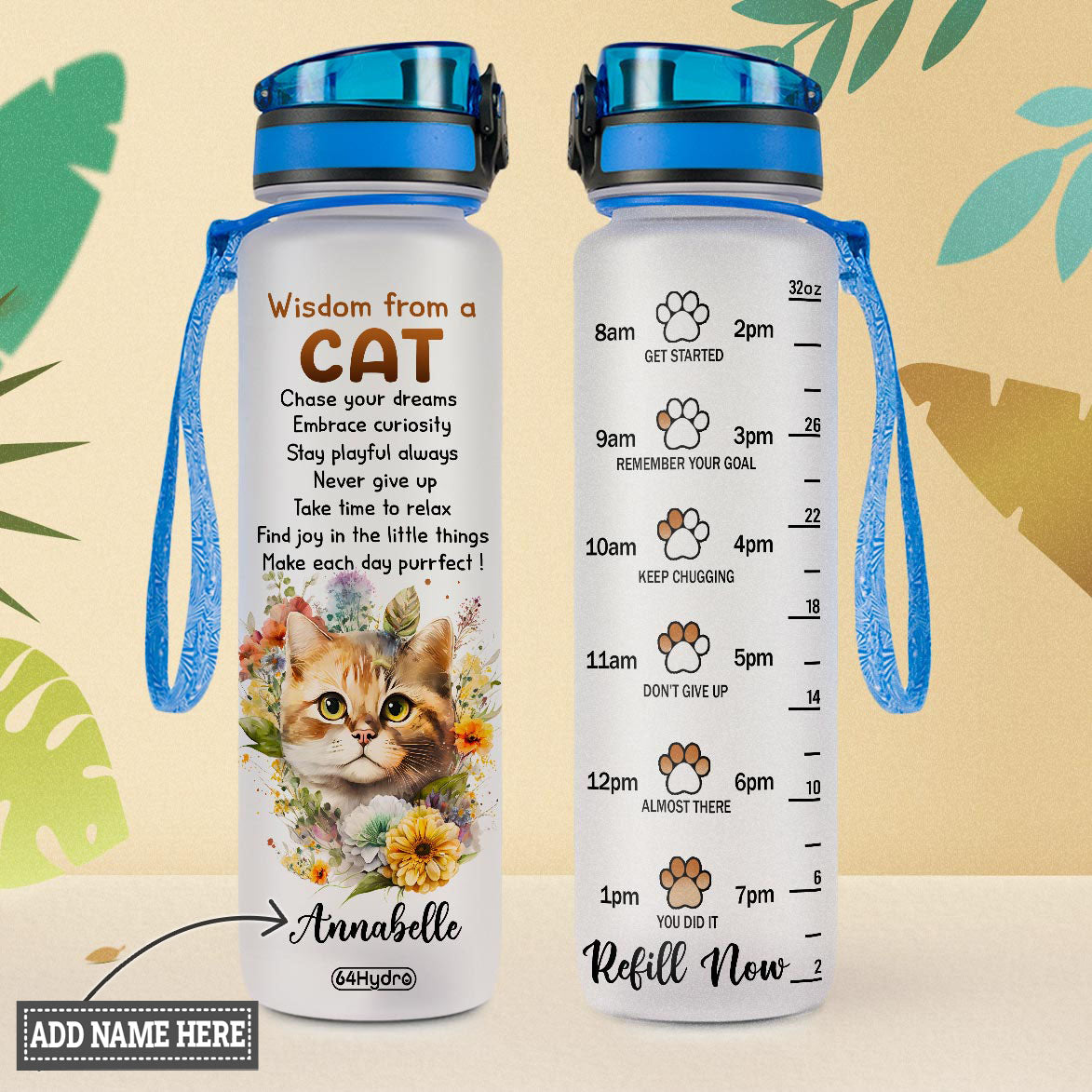 Wisdom From A Cat HHRZ09083456WJ Water Tracker Bottle