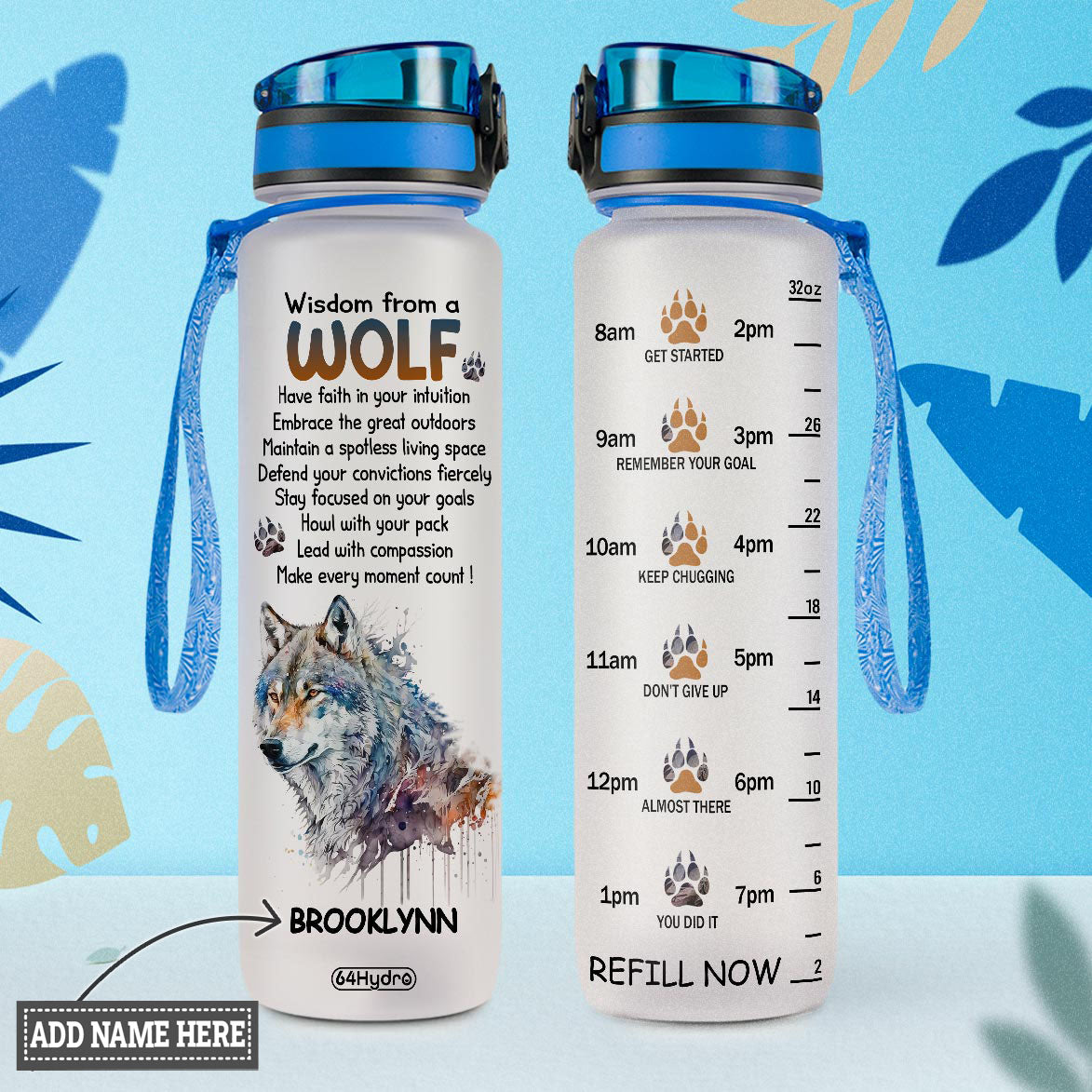 Wisdom From A Wolf HHRZ09082467XQ Water Tracker Bottle