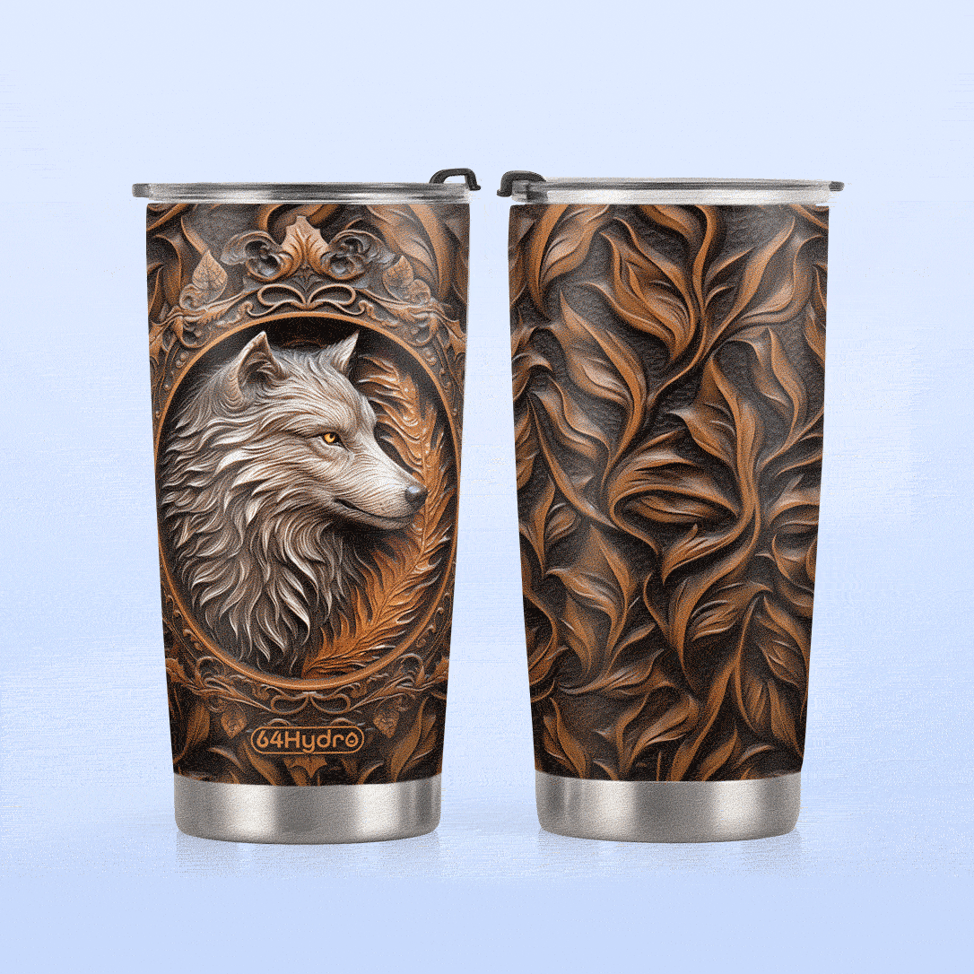 Wolf Leather Carving HHAY070723484 Stainless Steel Tumbler