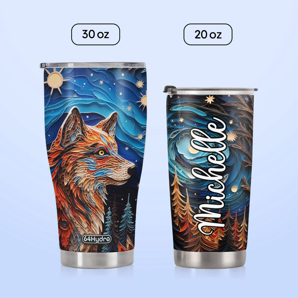 Wolf Night Forest Paper Quiling HHAY060723828 Stainless Steel Tumbler