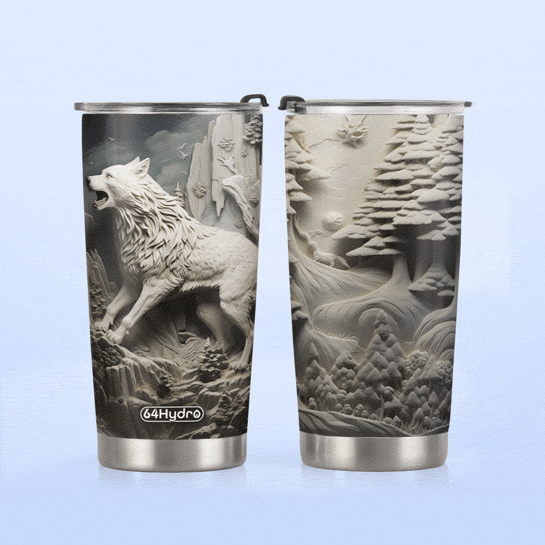 Wolf Plaster Carving HHAY100723452 Stainless Steel Tumbler
